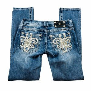 Miss Me Straight Leg Jean Fleur de Lis 27x30